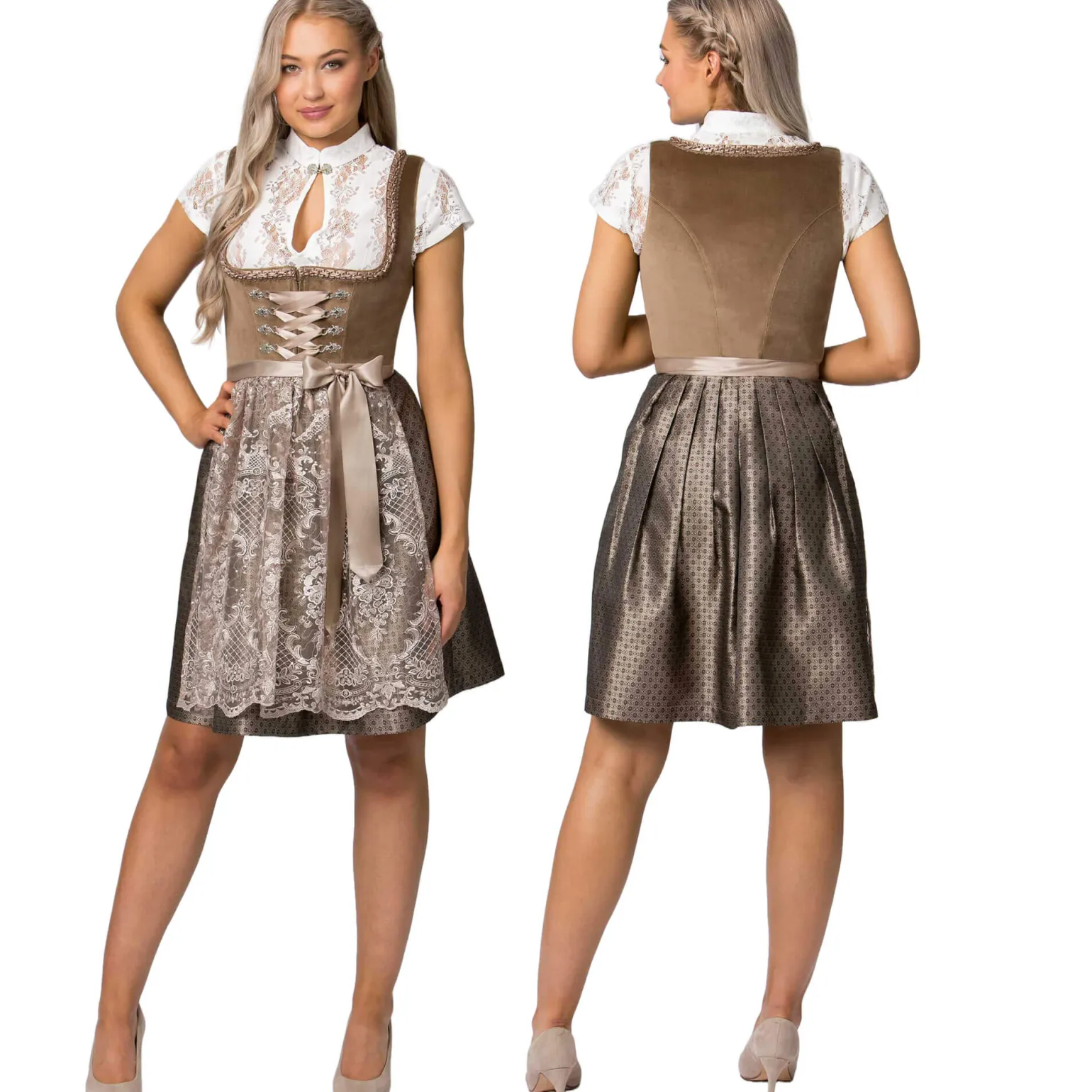 Sale Damen Dirndl "Loredana", Taupe Damen Dirndl